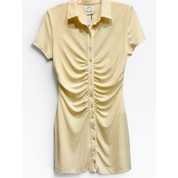 With Jean Dresses & Skirts - NWT With Jean ALEXA Buttercream Yellow Ruched Slinky Mini Shirt DRESS Small New